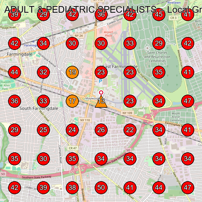 ADULT & PEDIATRIC SPECIALISTS GeoGrid visibility map for Home Improvement Store in Farmingdale